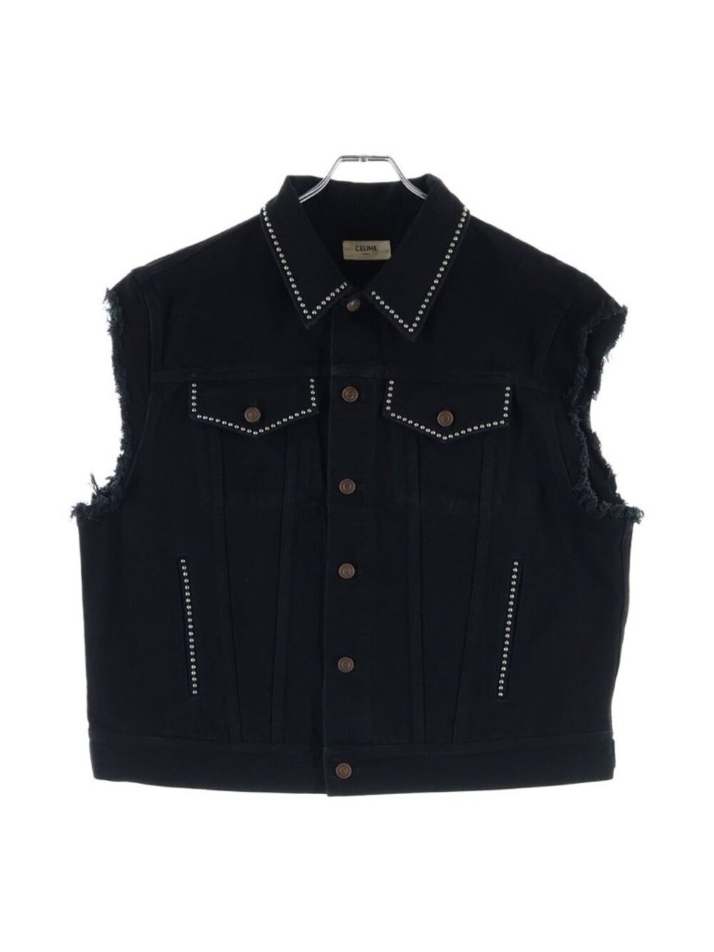 Celine Studded Decoration Cutoff Denim Vest Black - Picture 2 of 8